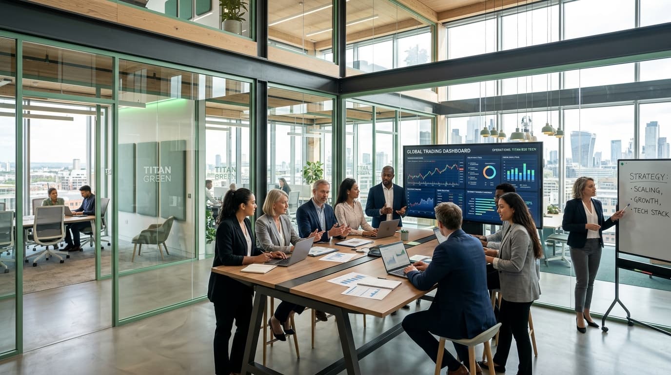 Professionals collaborating in a modern business environment