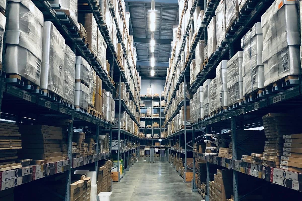 Palletized technology cargo staged for commercial freight dispatch